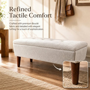 English Elm 42" Linen Upholstered Footrest Bench Tapered Wood Legs Japandi Style Bedroom Entryway W2082P504482