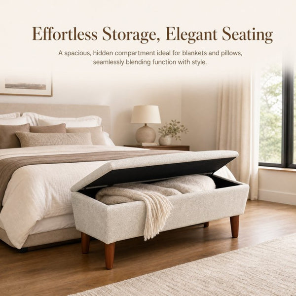 English Elm 42" Linen Upholstered Footrest Bench Tapered Wood Legs Japandi Style Bedroom Entryway W2082P504482