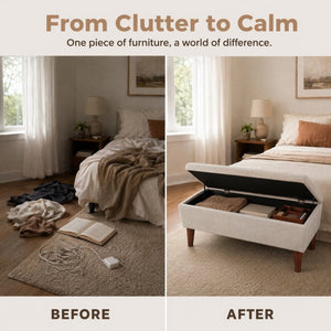 English Elm 42" Linen Upholstered Footrest Bench Tapered Wood Legs Japandi Style Bedroom Entryway W2082P504482