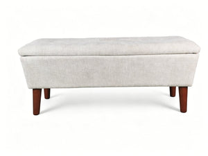 English Elm 42" Linen Upholstered Footrest Bench Tapered Wood Legs Japandi Style Bedroom Entryway W2082P504482