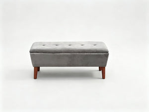 English Elm 42" Linen Upholstered Rectangular Bench Tapered Wood Legs Japandi Footrest Bedroom Entryway Grey W2082P504528