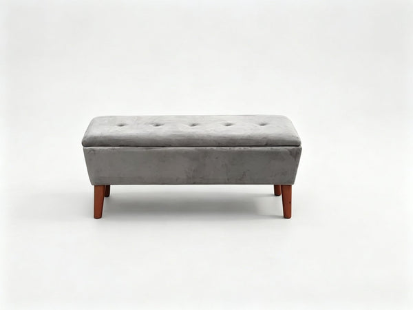 English Elm 42" Linen Upholstered Rectangular Bench Tapered Wood Legs Japandi Footrest Bedroom Entryway Grey W2082P504528