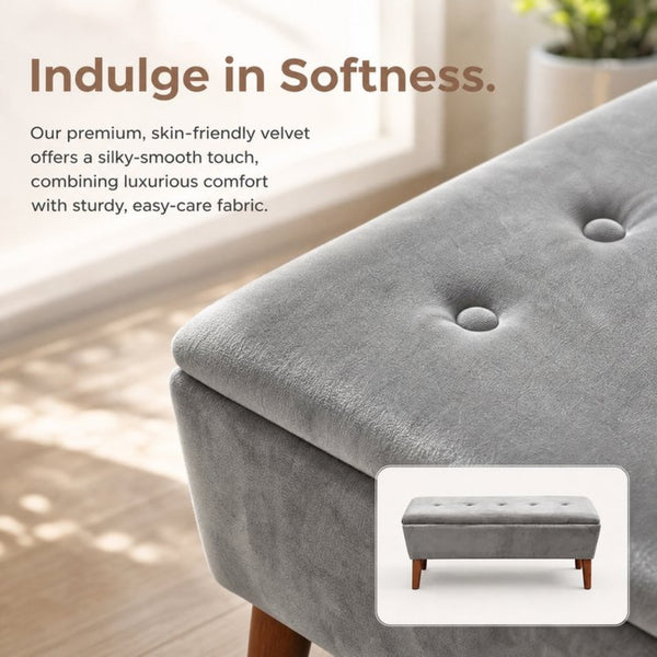 English Elm 42" Linen Upholstered Rectangular Bench Tapered Wood Legs Japandi Footrest Bedroom Entryway Grey W2082P504528