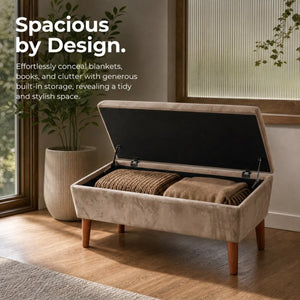 English Elm 42" Linen Upholstered Rectangular Bench Tapered Wood Legs Japandi Footrest Bedroom Entryway Light Coffee W2082P504530