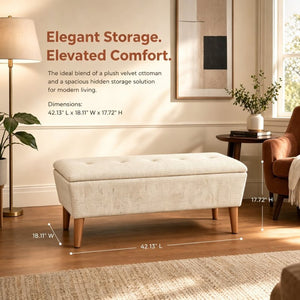 English Elm 42" Linen Upholstered Rectangular Bench Tapered Wood Legs Japandi Footrest Bedroom Entryway Light Coffee W2082P504530