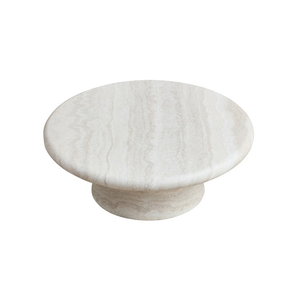 English Elm Modern Round Travertine Style Coffee Table Low Profile FRP Living Room Centerpiece W2085P384565