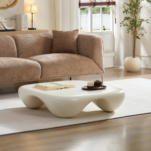 English Elm Modern Sculptural Arc Coffee Table Faux Travertine Matte Finish for Living Room White W2085P444588