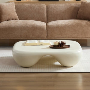 English Elm Modern Sculptural Arc Coffee Table Faux Travertine Matte Finish for Living Room White W2085P444588