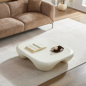 English Elm Modern Sculptural Arc Coffee Table Faux Travertine Matte Finish for Living Room White W2085P444588