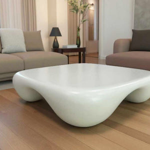 English Elm Modern Sculptural Arc Coffee Table Faux Travertine Matte Finish for Living Room White W2085P444588