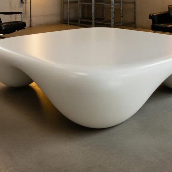 English Elm Modern Sculptural Arc Coffee Table Faux Travertine Matte Finish for Living Room White W2085P444588