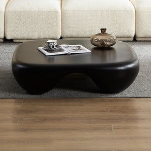English Elm Modern Sculptural Arc Coffee Table Faux Travertine Matte Finish for Living Room Black W2085P444589