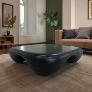 English Elm Modern Sculptural Arc Coffee Table Faux Travertine Matte Finish for Living Room Black W2085P444589