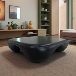 English Elm Modern Sculptural Arc Coffee Table Faux Travertine Matte Finish for Living Room Black W2085P444589