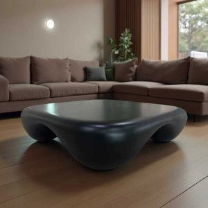 English Elm Modern Sculptural Arc Coffee Table Faux Travertine Matte Finish for Living Room Black W2085P444589