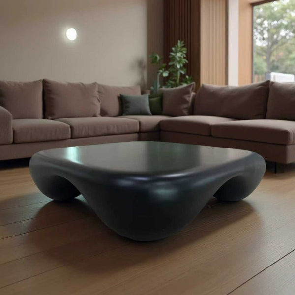 English Elm Modern Sculptural Arc Coffee Table Faux Travertine Matte Finish for Living Room Black W2085P444589