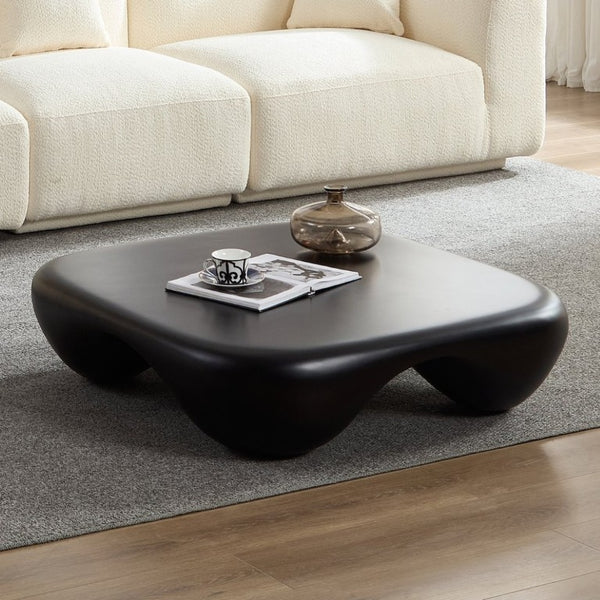 English Elm Modern Sculptural Arc Coffee Table Faux Travertine Matte Finish for Living Room Black W2085P444589