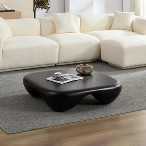 English Elm Modern Sculptural Arc Coffee Table Faux Travertine Matte Finish for Living Room Black W2085P444589