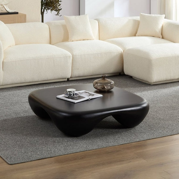 English Elm Modern Sculptural Arc Coffee Table Faux Travertine Matte Finish for Living Room Black W2085P444589