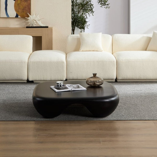 English Elm Modern Sculptural Arc Coffee Table Faux Travertine Matte Finish for Living Room Black W2085P444589