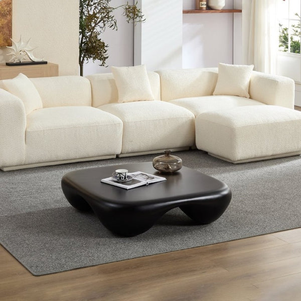 English Elm Modern Sculptural Arc Coffee Table Faux Travertine Matte Finish for Living Room Black W2085P444589