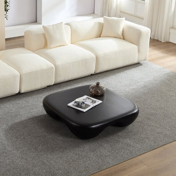 English Elm Modern Sculptural Arc Coffee Table Faux Travertine Matte Finish for Living Room Black W2085P444589