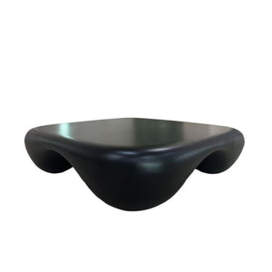 English Elm Modern Sculptural Arc Coffee Table Faux Travertine Matte Finish for Living Room Black W2085P444589