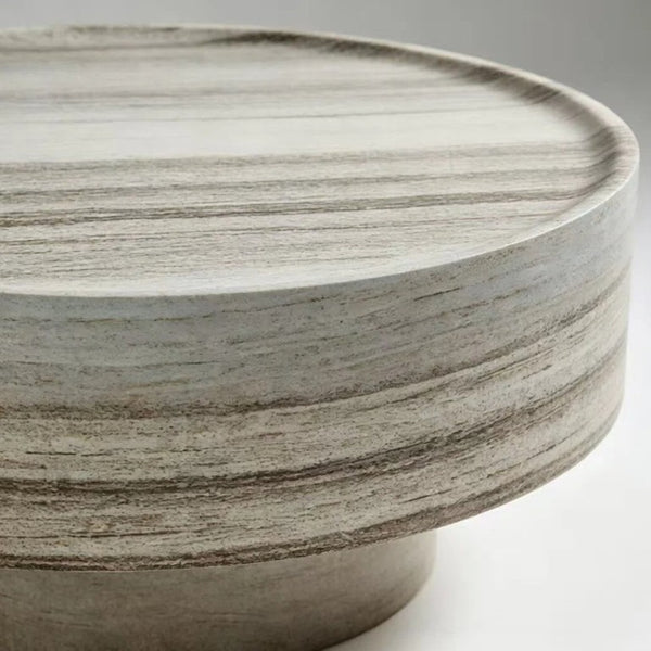English Elm Round Drum Coffee Table with Stone Look Matte Finish for Modern Minimalist Living Rooms W2085P528809