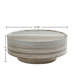 English Elm Round Drum Coffee Table with Stone Look Matte Finish for Modern Minimalist Living Rooms W2085P528809