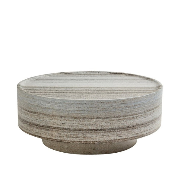 English Elm Round Drum Coffee Table with Stone Look Matte Finish for Modern Minimalist Living Rooms W2085P528809