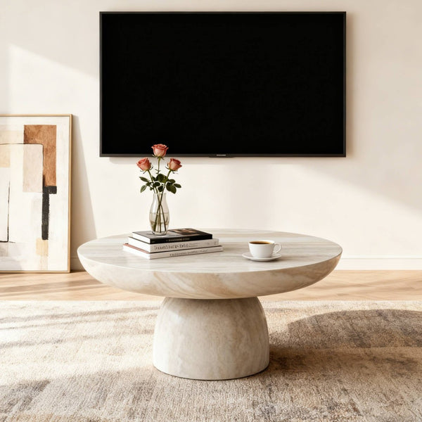English Elm Mushroom Fiberglass Sculptural Coffee Table with Pedestal Base for Modern Living Rooms W2085S00080
