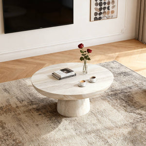 English Elm Mushroom Fiberglass Sculptural Coffee Table with Pedestal Base for Modern Living Rooms W2085S00080