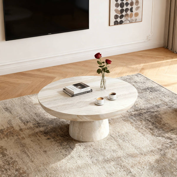 English Elm Mushroom Fiberglass Sculptural Coffee Table with Pedestal Base for Modern Living Rooms W2085S00080