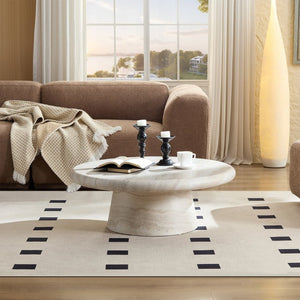 English Elm Modern Round Travertine Coffee Table Low Profile Marble Look for Living Room W2085S00115