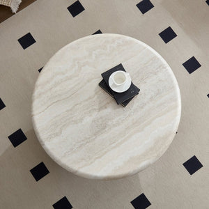 English Elm Modern Round Travertine Coffee Table Low Profile Marble Look for Living Room W2085S00115