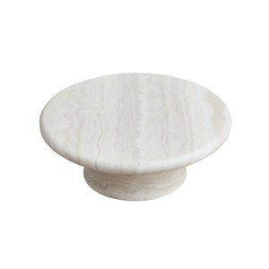 English Elm Modern Round Travertine Coffee Table Low Profile Marble Look for Living Room W2085S00115