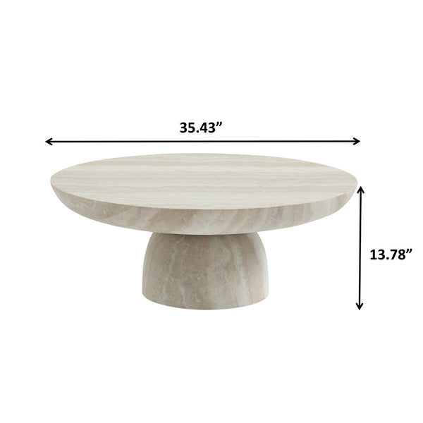 English Elm Charming Round Pedestal Coffee Table with Marble Effect Finish for Modern Living Rooms W2085S00116