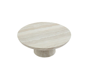 English Elm Charming Round Pedestal Coffee Table with Marble Effect Finish for Modern Living Rooms W2085S00116