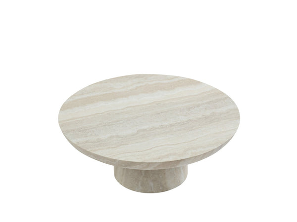 English Elm Charming Round Pedestal Coffee Table with Marble Effect Finish for Modern Living Rooms W2085S00116