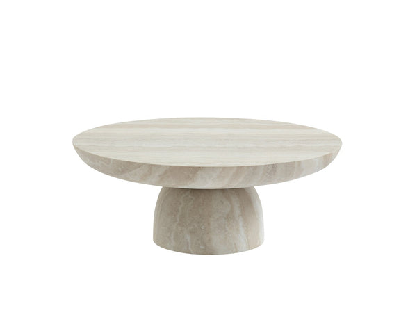 English Elm Charming Round Pedestal Coffee Table with Marble Effect Finish for Modern Living Rooms W2085S00116
