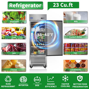 English Elm Orikool Stainless Steel Reach in Commercial Refrigerator 23 Cu Ft ETL Certified Upright W2095126109