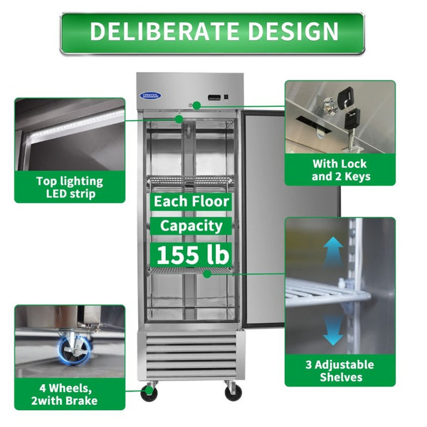English Elm Orikool Stainless Steel Reach in Commercial Refrigerator 23 Cu Ft ETL Certified Upright W2095126109