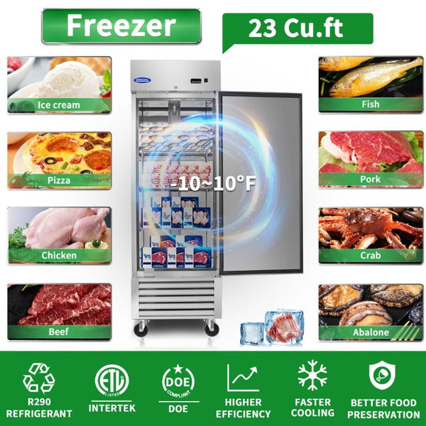 English Elm Orikool 23 Cu Ft Stainless Steel Upright Commercial Reach in Freezer with Digital Control W2095126110