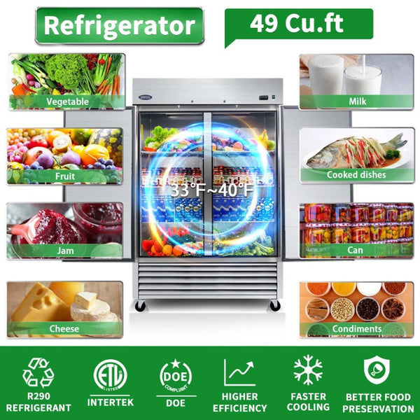 English Elm Orikool 49 Cu Ft Stainless Steel Reach-In Commercial Refrigerator with Dual Solid Doors W2095126111