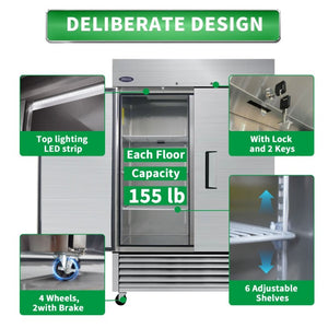 English Elm Orikool 49 Cu Ft Stainless Steel Reach-In Commercial Refrigerator with Dual Solid Doors W2095126111