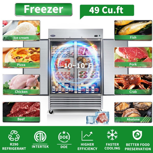 English Elm Orikool 49 Cu Ft Stainless Steel Commercial Reach in Freezer with Dual Solid Doors ETL W2095126112
