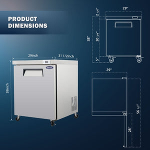 English Elm Orikool Stainless Steel Undercounter Commercial Refrigerator 8 Cu Ft with Auto Defrost W2095126115