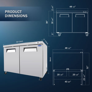 English Elm Orikool 48 Inch Undercounter Commercial Refrigerator Stainless Steel Dual Door 14 Cu Ft W2095126117