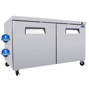 English Elm Orikool 60 Inch Stainless Steel Undercounter Commercial Freezer with Dual Door Worktop W2095126120