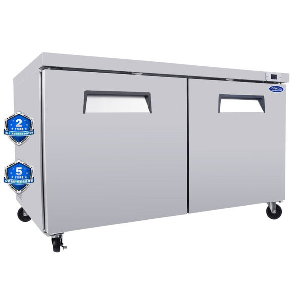 English Elm Orikool 60 Inch Stainless Steel Undercounter Commercial Freezer with Dual Door Worktop W2095126120